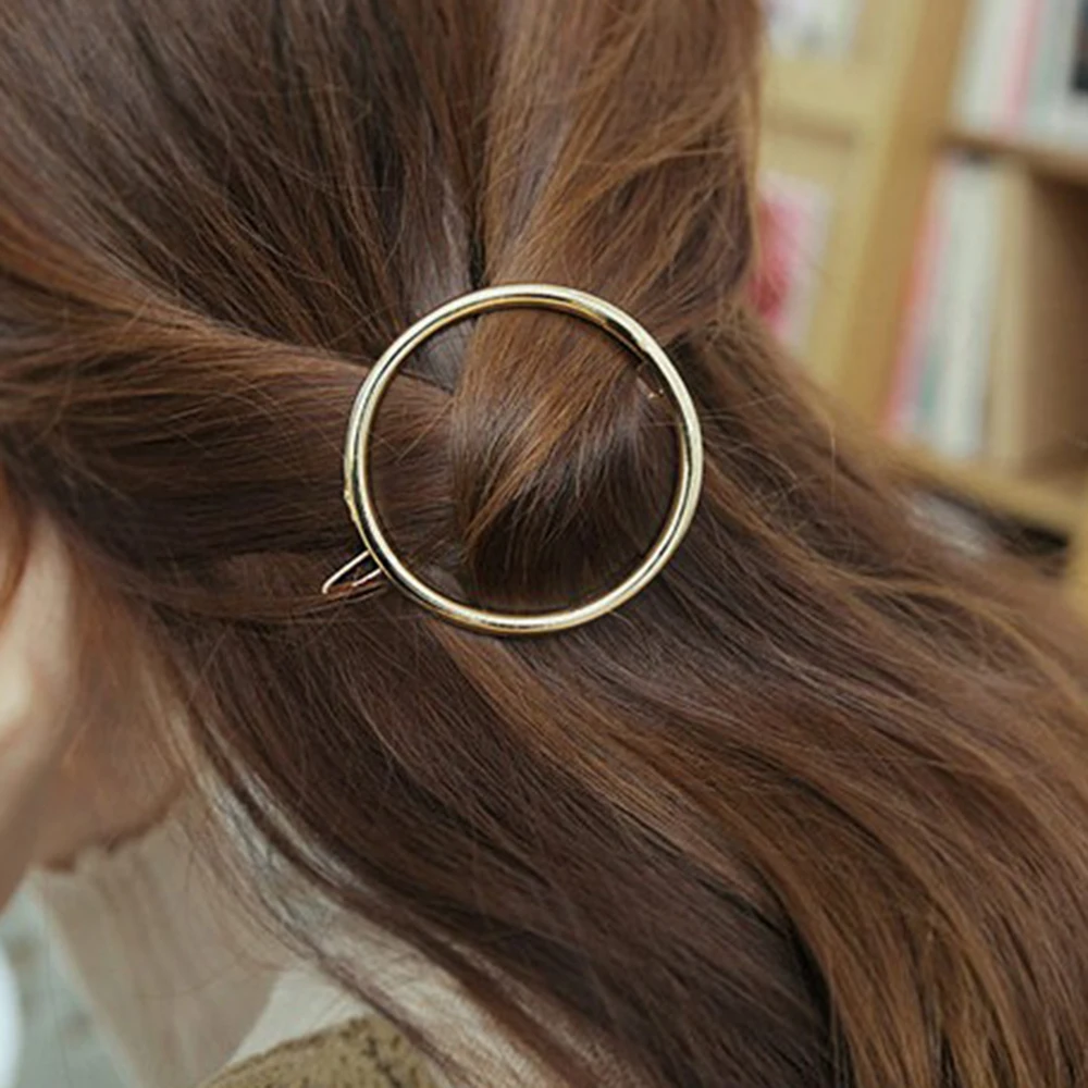 Simple Style Hair Clip Korean Version of The Wild Geometric Circle Hairpin Word Clip Headwear Elegant Geometric Metal Hair Clip