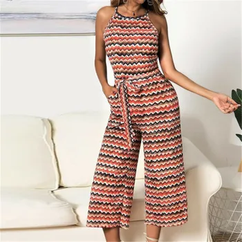

Women Striped Sleeveless Summer Bodysuit Long Jumpsuit Beach Bodysuit Bowknot Sleeveless Fashion Playsuit Party Clubwear Clothes