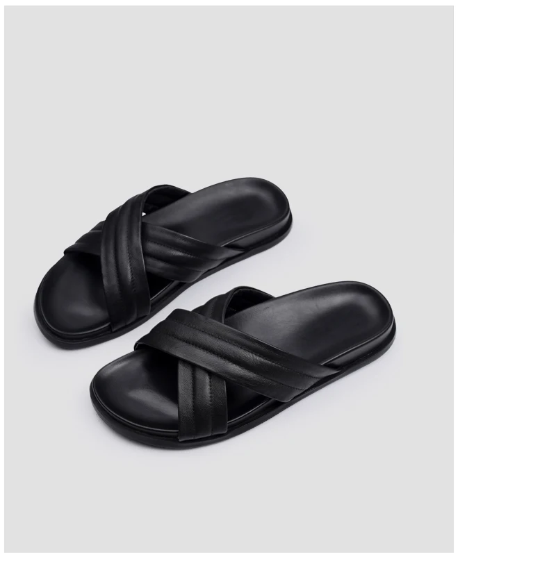 Тапочки из натуральной кожи для мужчин летние сандалии спортивная обувь мужские тапочки сланцы Летняя обувь мода на открытом воздухе мужские полушлёпанцы для женщин