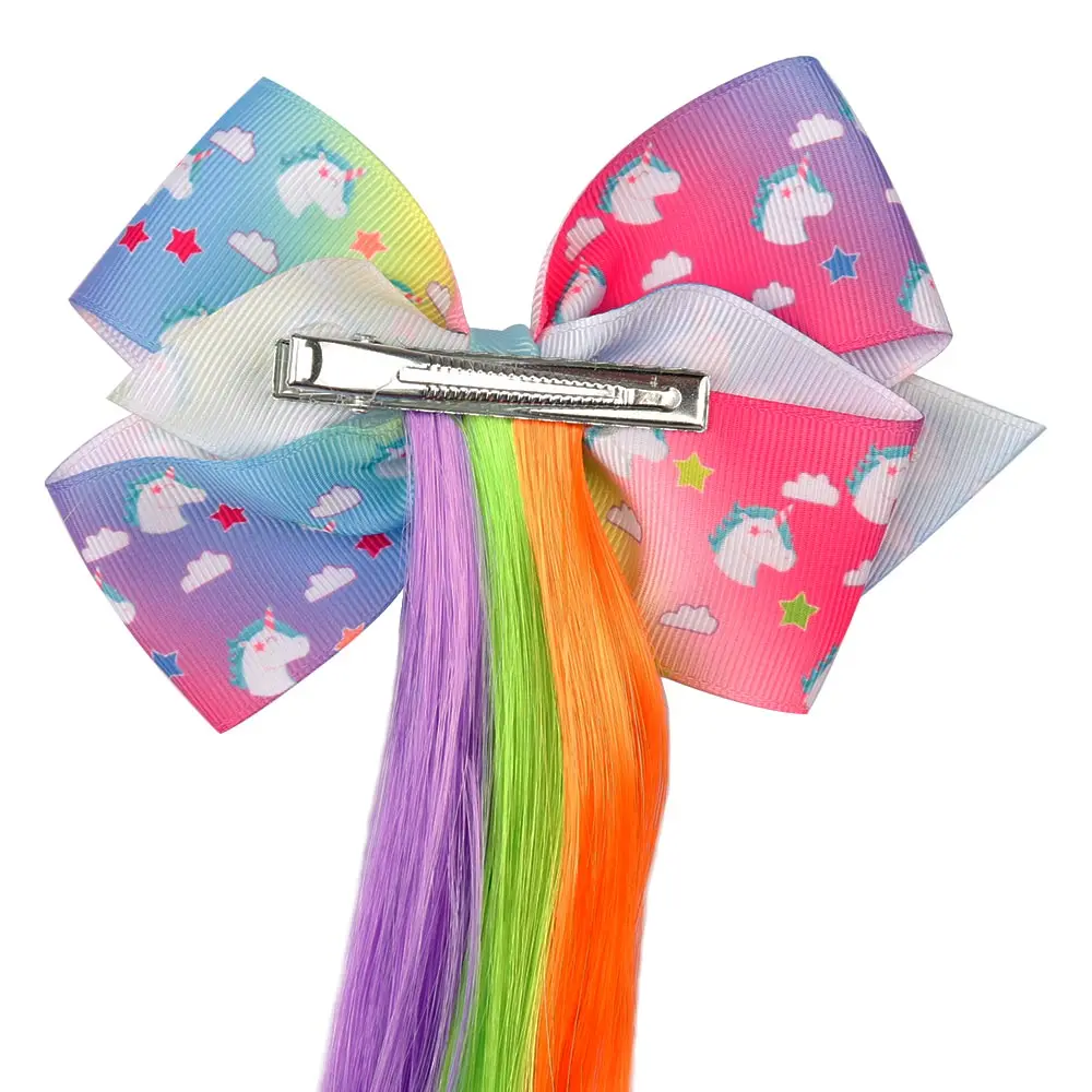 Jojo Siwa/Jojo бантики для волос для девочек с принтом единорога лента бант длинная коса парик заколки для волос Детские волосы для девочек Аксессуары