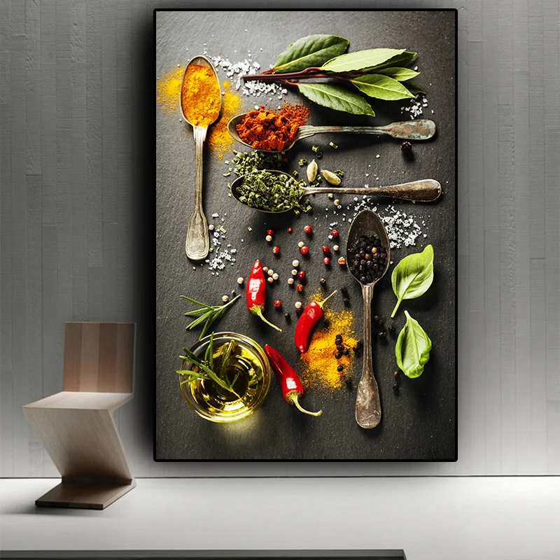 Grains Spices Spoon Peppers Kitchen Canvas Painting Cuadros Scandinavian Posters and Print Wall Art Food Picture Living Room