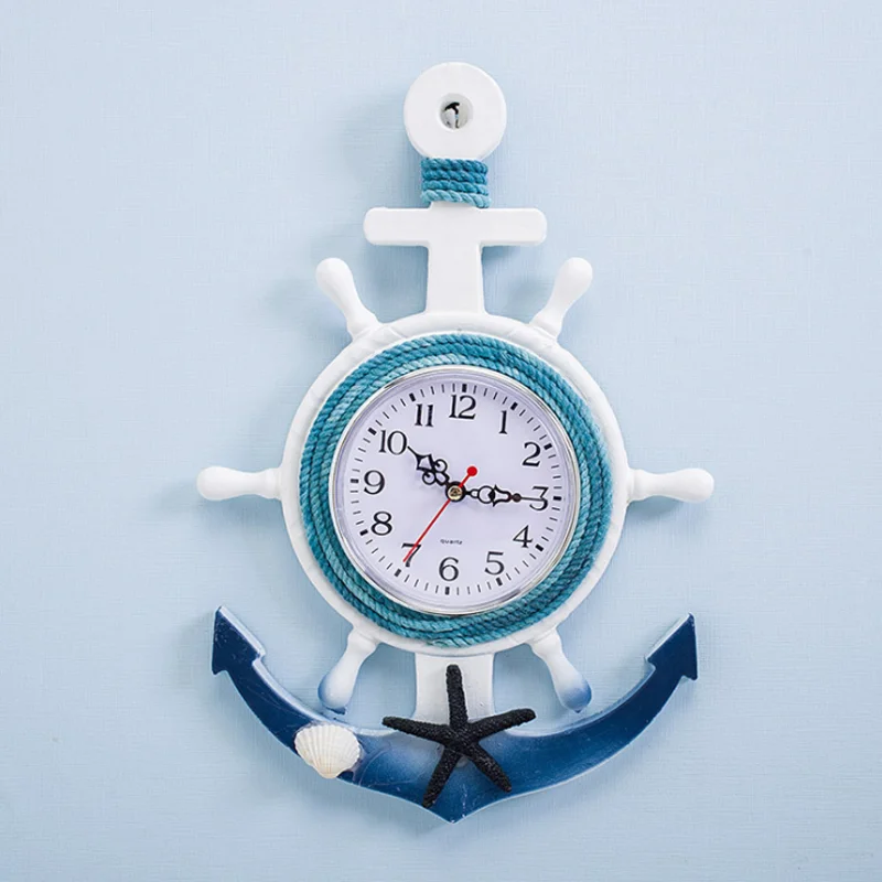 LUCKK средиземноморские Ретро морские настенные часы для украшения дома ремесла ракушки руль креативный морской номер Искусство Декор украшения