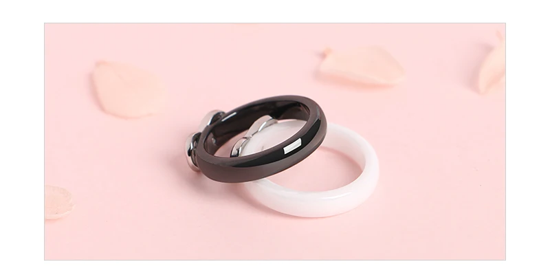 925 Elegant Rings Women 4mm Black White Ceramic Ring India Stone Crystal Infinity Comfort Wedding Rings Engagement Brand Jewelry