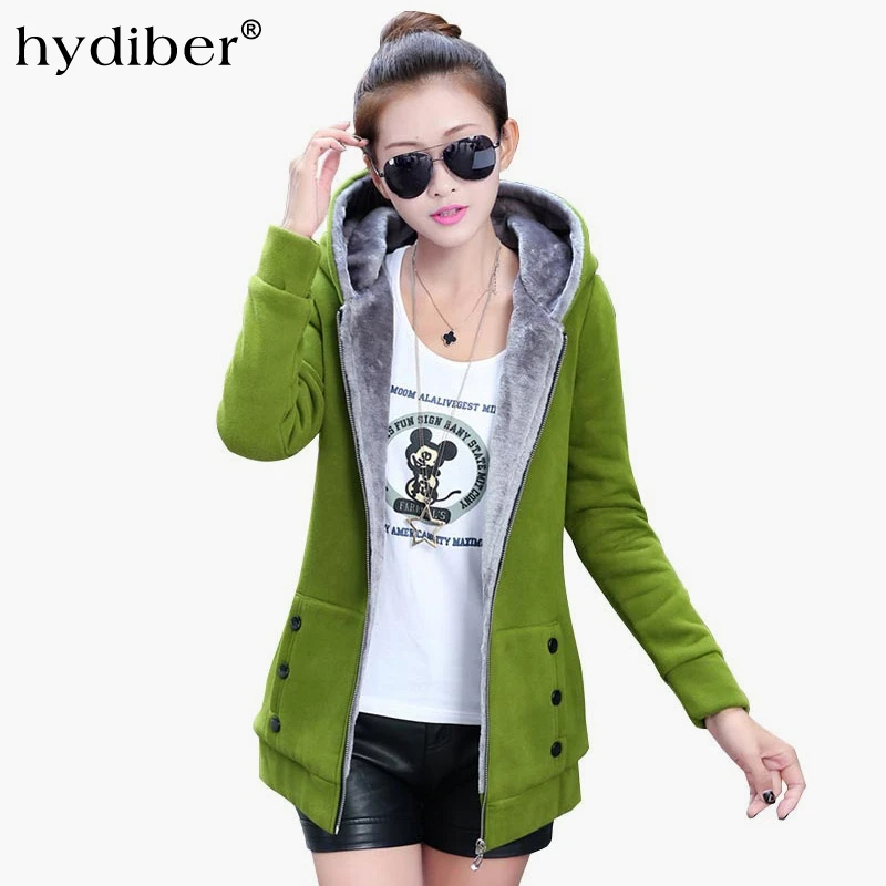 

HYDIBER 2018 Autumn Winter Jackets Women Casual Hoodies Coat Cashmere Coat Hooded Fleece Warm Long Jackets Plus Size XXXL 46