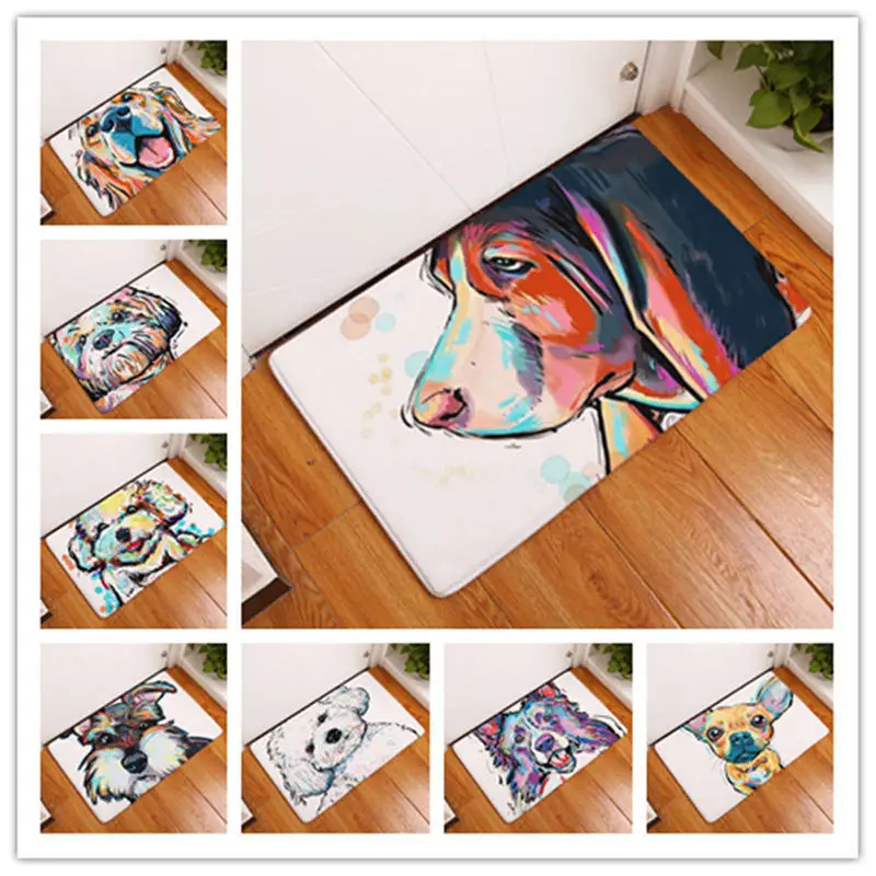 

Lovely Painting Dog Print Carpets Animal Home Non Slip Door Floor Mats Hall Outdoor Rugs Dust Proof Kitchen Bathroom Carpet