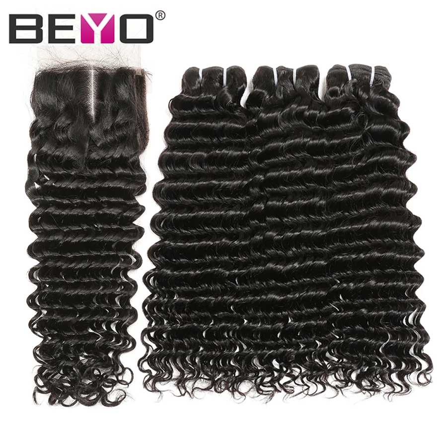 Deep Wave Human Hair Bundles With Closure Brazilian Hair Weave Bundles With Closure Natural Color Non Remy Hair Extension Beyo (2)