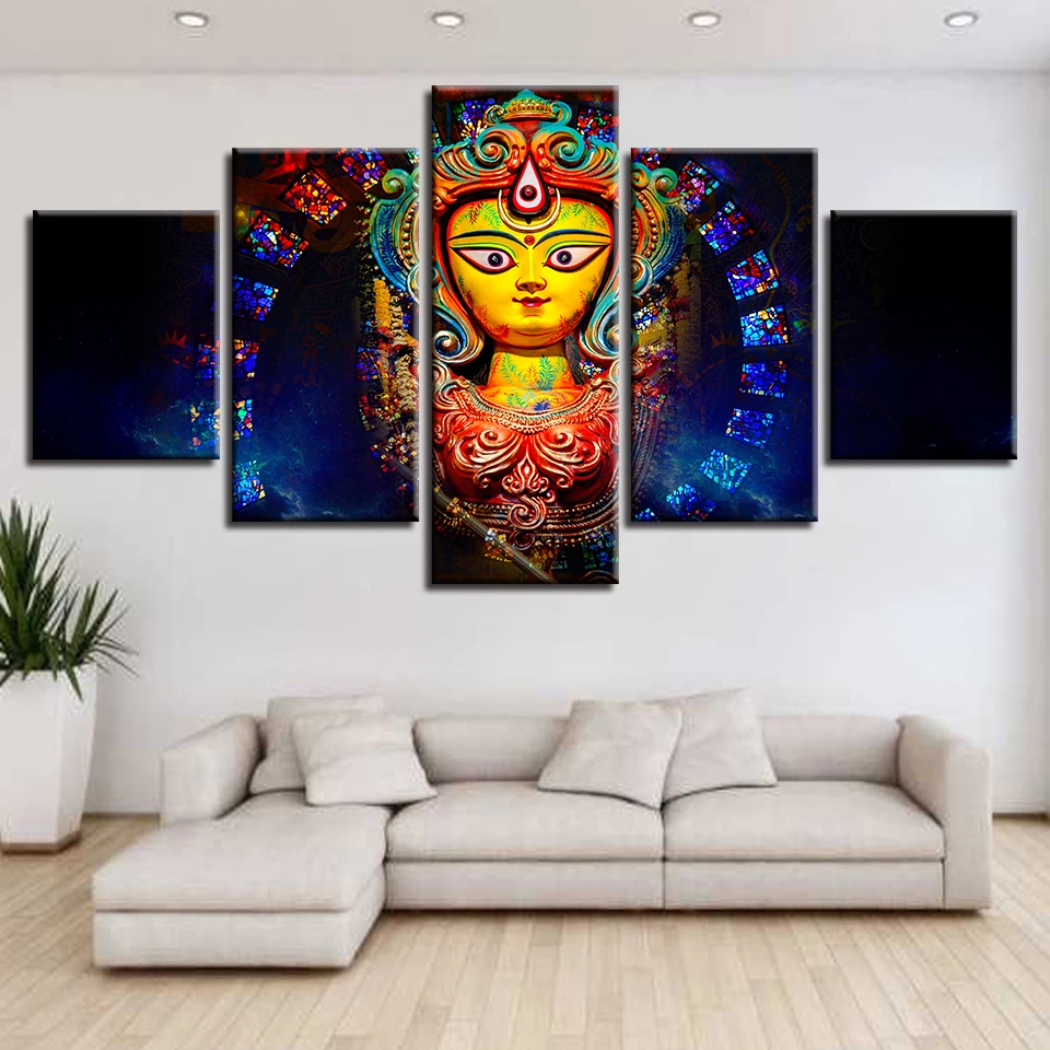 Canvas Wall Art Pictures Living Room Decor 5 Pieces India Mythology Goddess Durga Paintings Living Room HD Printed Posters Frame Painting Calligraphy AliExpress
