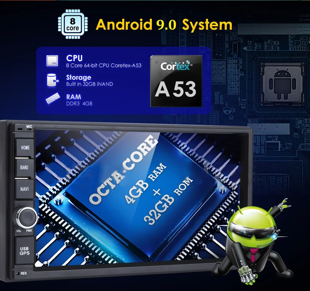 Clearance 4GRAM+32GROM Auto Radio 2 DIN Android 9.0 7Inch 1024*600 Touch screen Universal Car NO DVD Player GPS Stereo Support BT DAB CAM 3