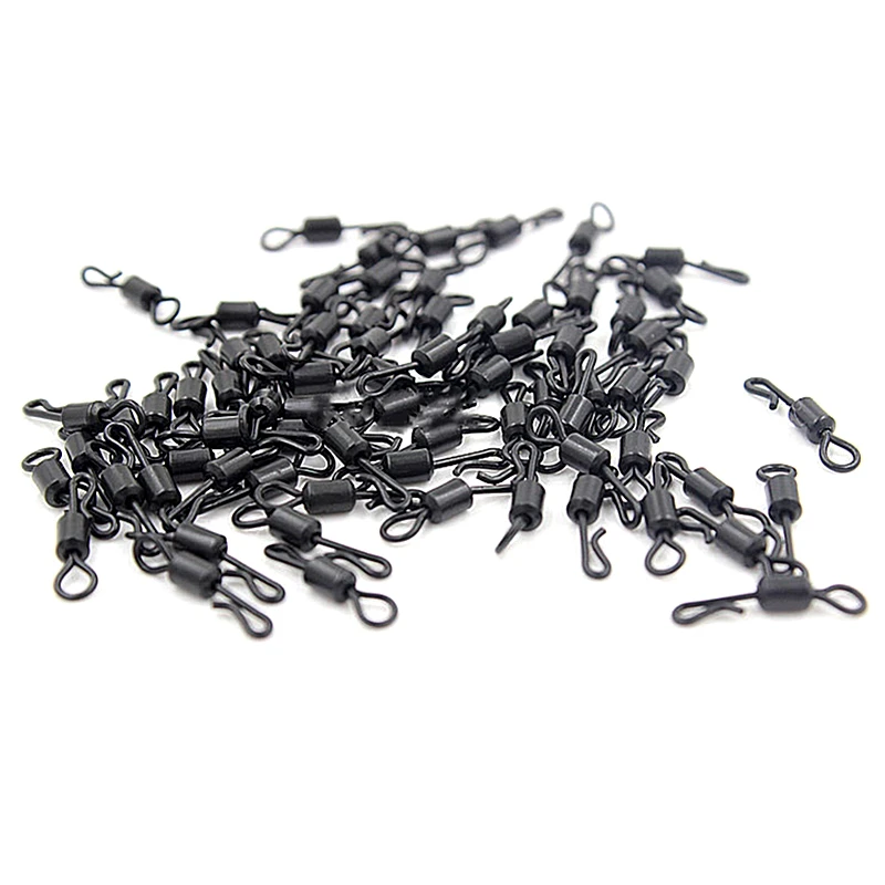 20Pcs/Lot Large Long Body Q-Shaped Black Quick Change Swivels for Carp Fishing Accessories Size 4# Fishing Terminal Tackle Pesca