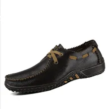 2017 Top Quality Men Genuine Leather Shoes Breathable Flats Casual Driving Shoes Loafers Shoes Size 37