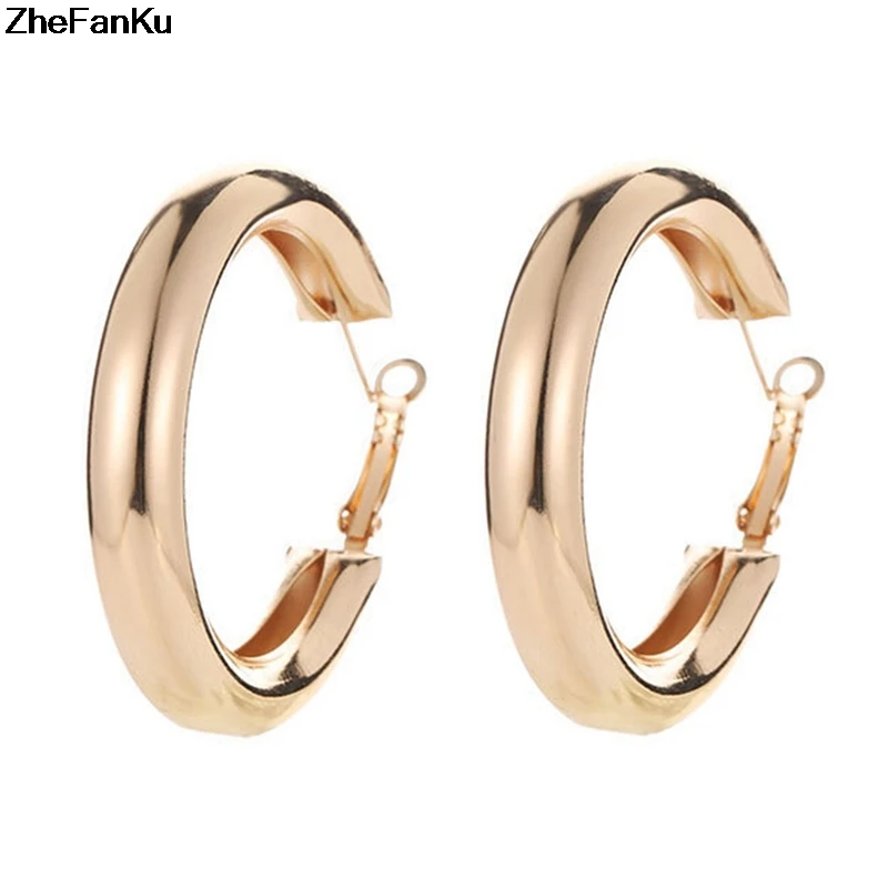 50 MM Big Gold Hoops Earrings Minimalist Thick Tube Round Circle Rings Earrings For Women Zinc Alloy Trendy Hiphop Rock Fashion Jewelry