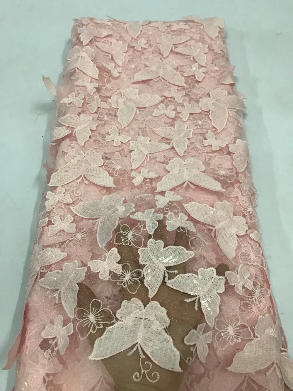 2018 Latest African 3D Flower Laces Design Materia Pink Lace Ribbon