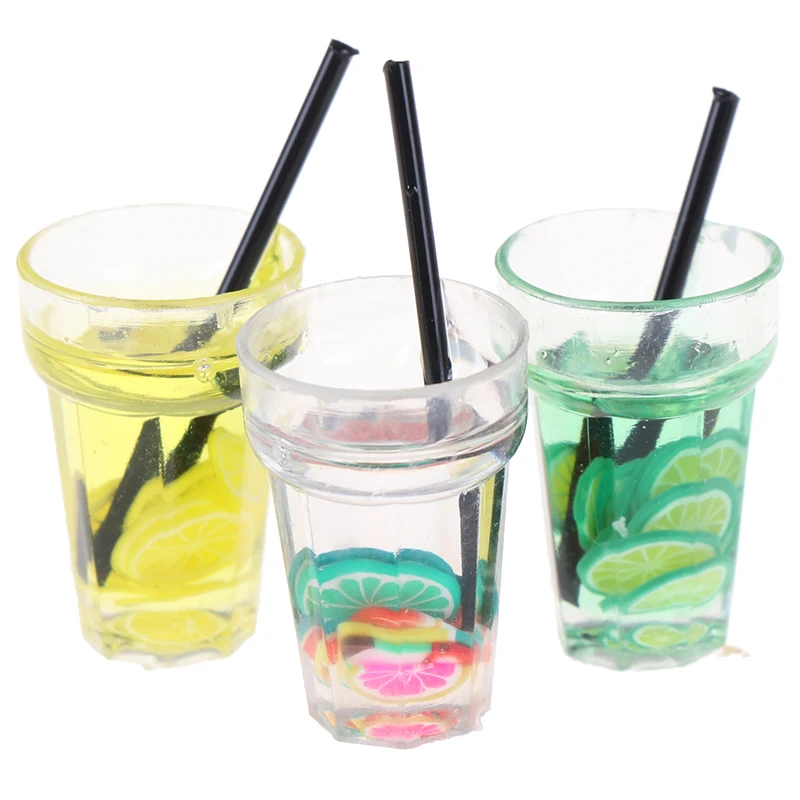 1/12 Dollhouse Miniature Food Mini Resin Fruit Bottle Simulation Drinks Model Toys Fruit Drink Play Dollhouse Dolls Accessories