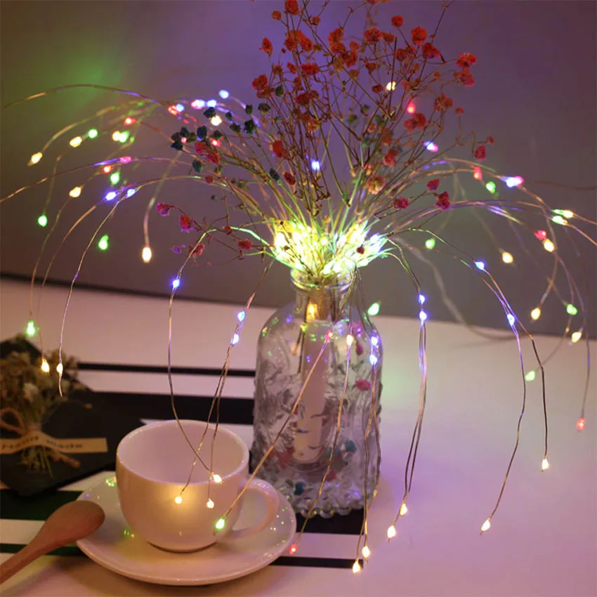 

120Leds Silver Wire Firework LED String Light Remote Control Hanging Fairy String Lamp Christmas Party Bottle Decoration Lights