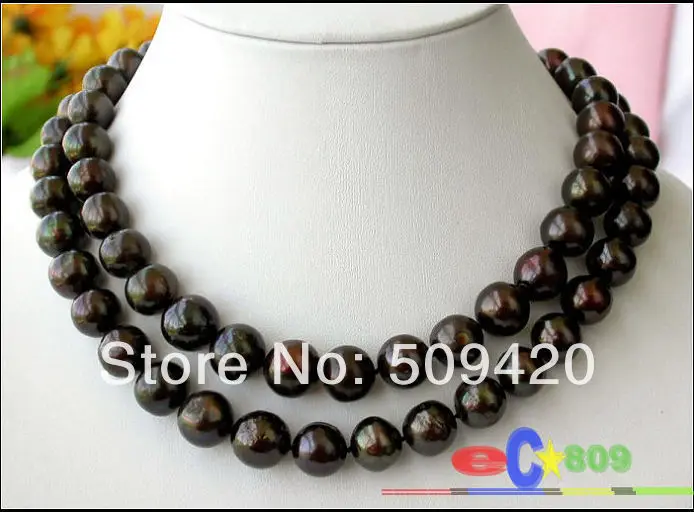 

~~ Free Shipping >>33" 12mm BLACK FRESHWATER PEARL NECKLACE 14KT