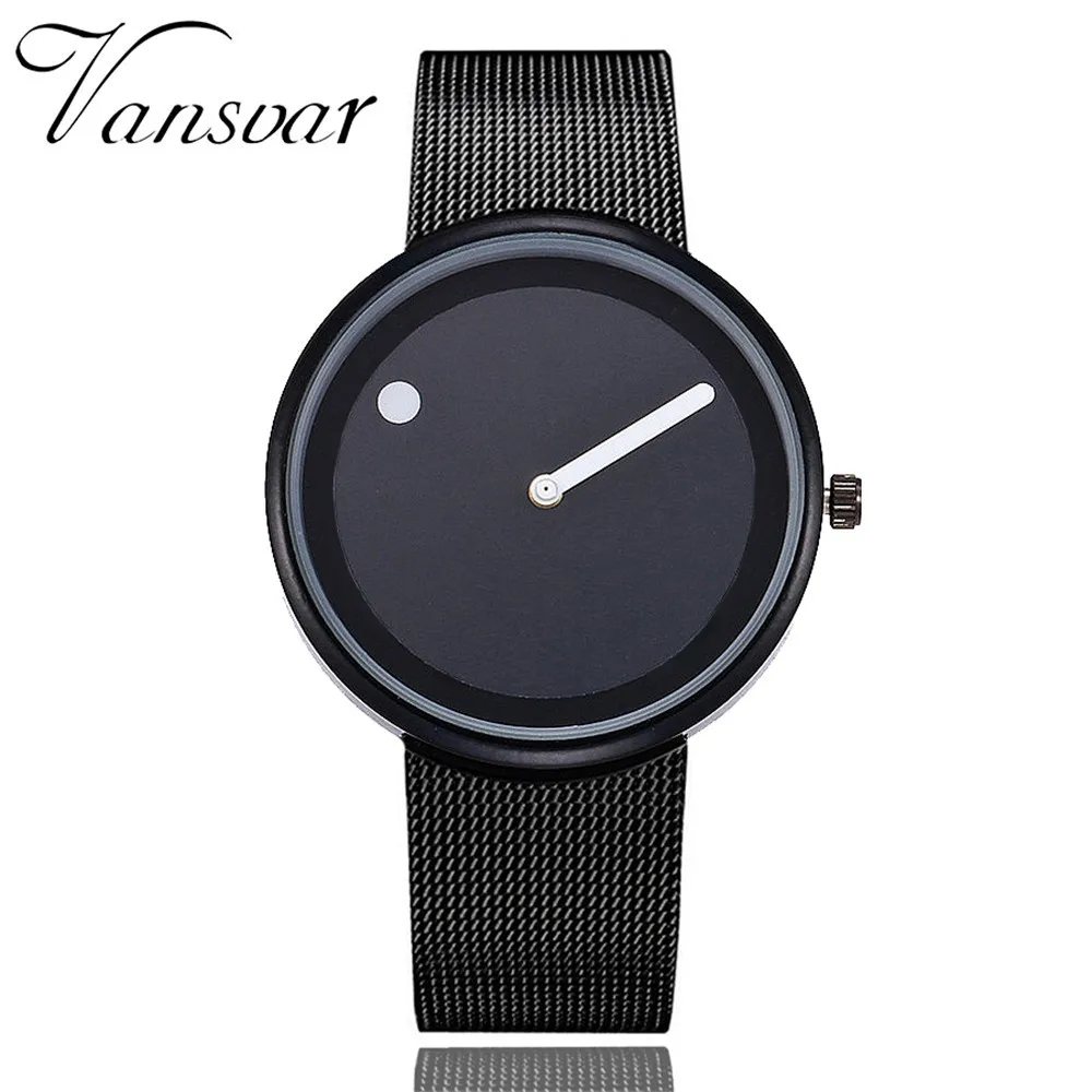 

Vansvar Minimalist Design Mesh band Wristwatches Creative Dot and Line Simple Face Quartz Watches Clock Gift #5/22