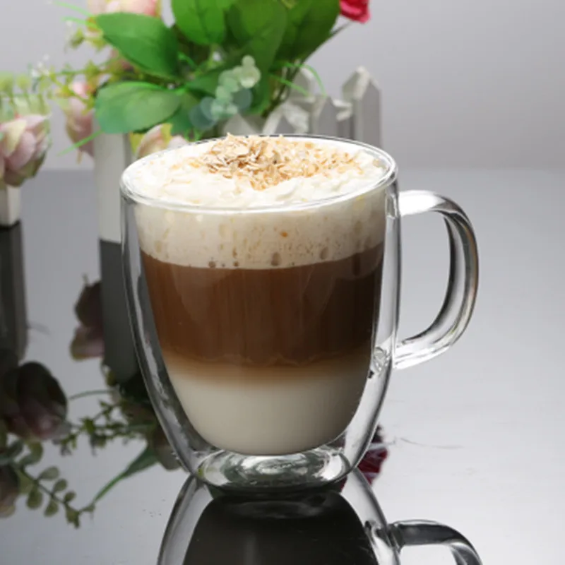 

350mL Handmade Heat Resistant Double Wall Glass Tea Coffee Drink Mug Beer Coffee Cups Healthy Drink Mugs Transparent Drinkware
