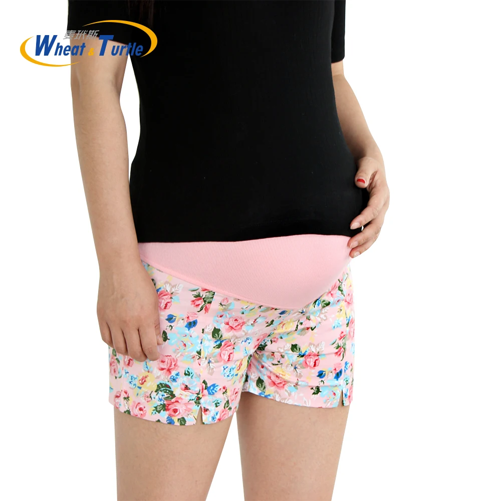 Free Shipping Pregnant Women Summer Shorts Maternity Care Belly Cotton Pants Sweet Slim Adjustable  Floral Printing 