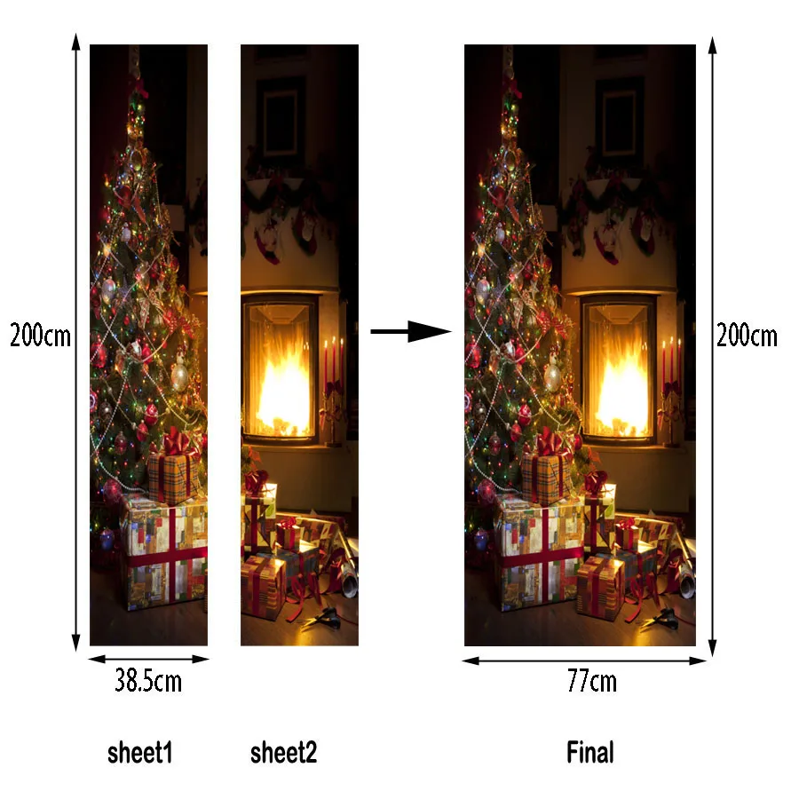 3D наклейки на стену в виде рождественской двери настенный плакат с изображением