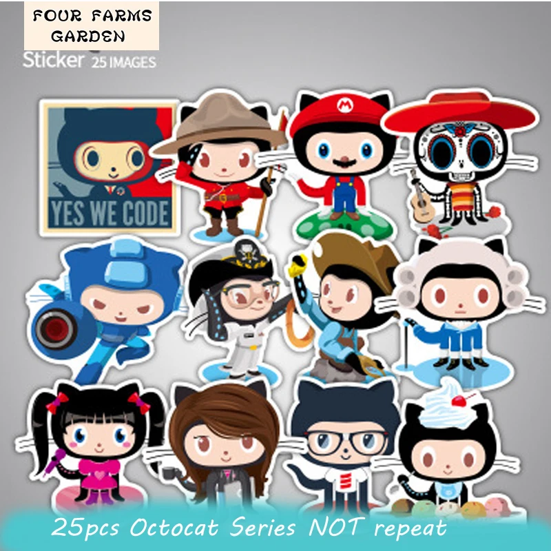 

25pcs octocat github car style sticker waterproof skateboard decal travel DIY sticker for suitcase car accessories motos decals