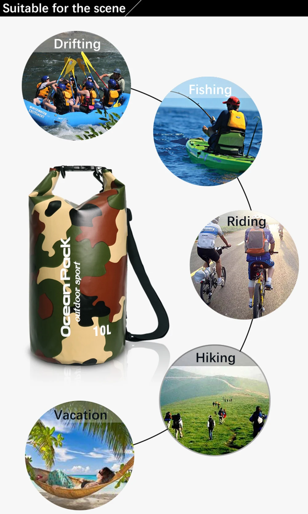 5L/10L/15L/20L/30LWaterproof сумки хранения сухой мешок камуфляж рюкзак для каноэ Байдарка Рафтинг Спорт на открытом воздухе сумки для плавания