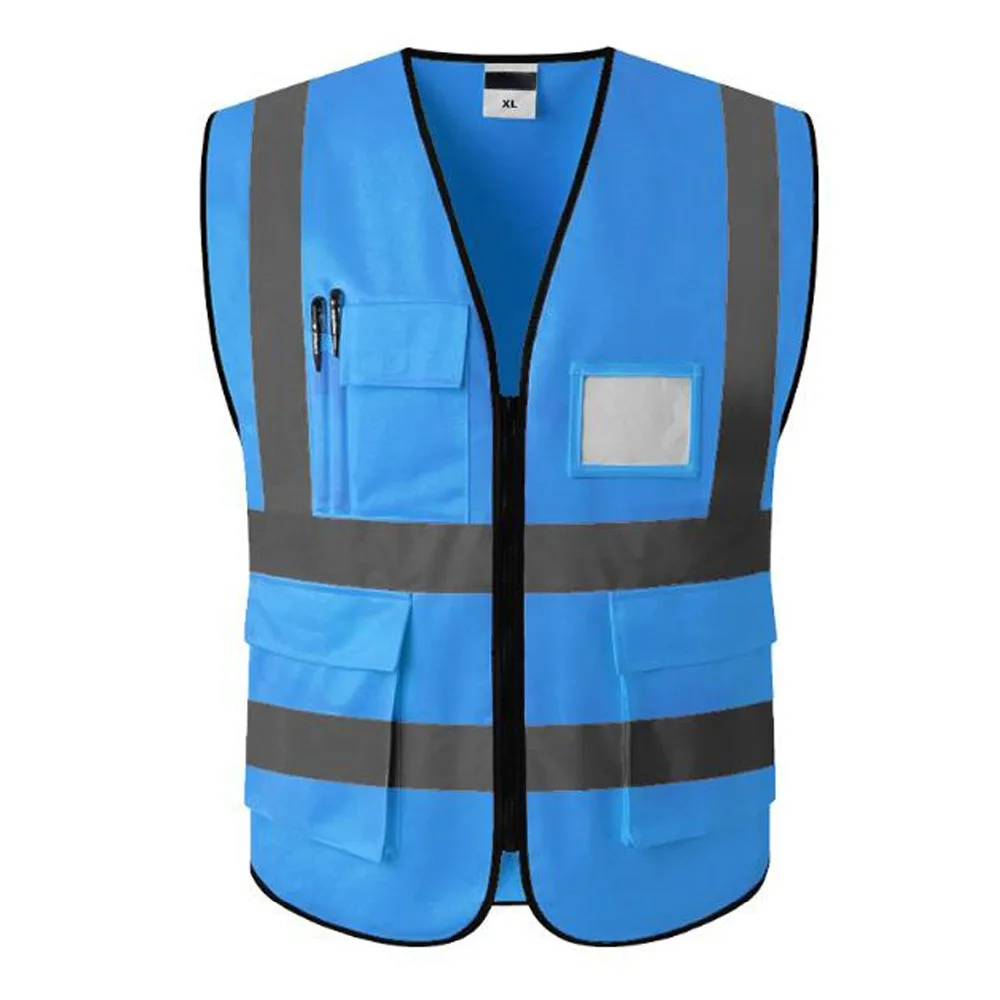Высокая видимость светоотражающий мужской женский дышащий жилет безопасности с карманами дорожная защитная спецодежда