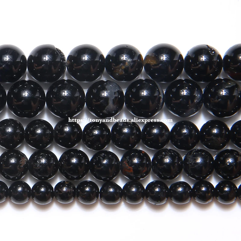 

Free Shipping B quality Natural Genuine Black Tourmaline Stone Round Loose Beads 15" Strand 6 8 10 12MM Pick Size