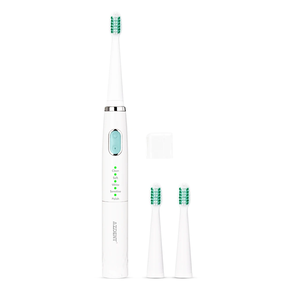 AZDENT, 5 режимов, звуковая электрическая зубная щетка, тип батареи, нет, перезаряжаемая зубная Глубокая чистка кистей с 3 мягкими головками для взрослых - Цвет: Blue toothbrush