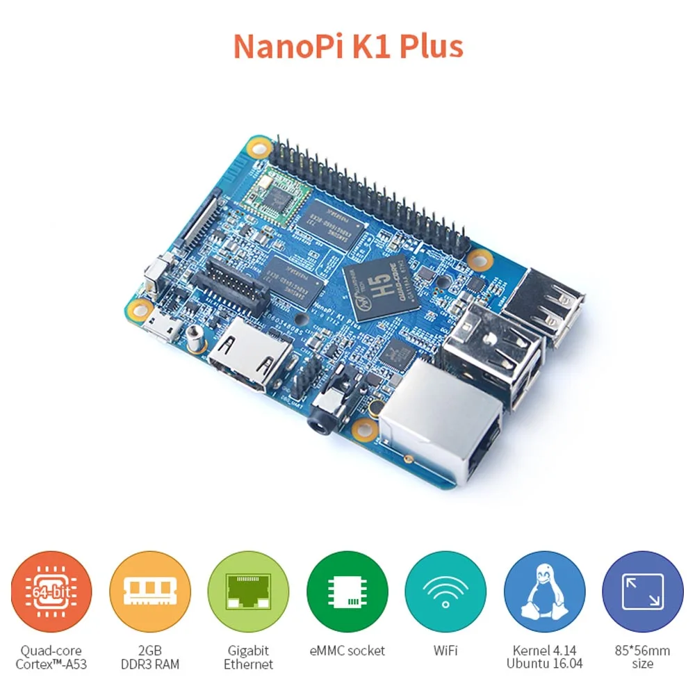  NanoPi K1 Plus Allwinner H5 Quad-core 64-bit A53 Mali450 2GB DDR3 RAM WIFI HDMI RTL8211E Gigabit Et