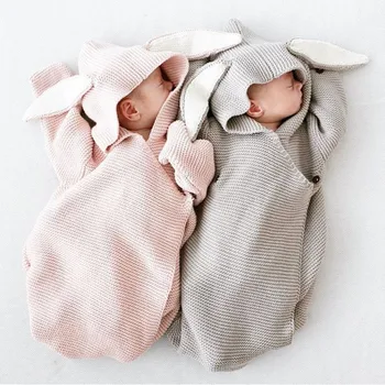 

Adorable Rabbit Baby Stroller Sleeping Bag Spring Autumn Newborn Infant Knitted Swaddle Wrap Nest Envelopes For Toddler 0-12M