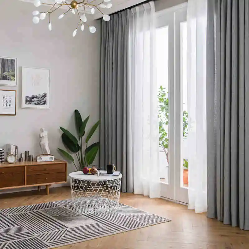curtains in grey living room