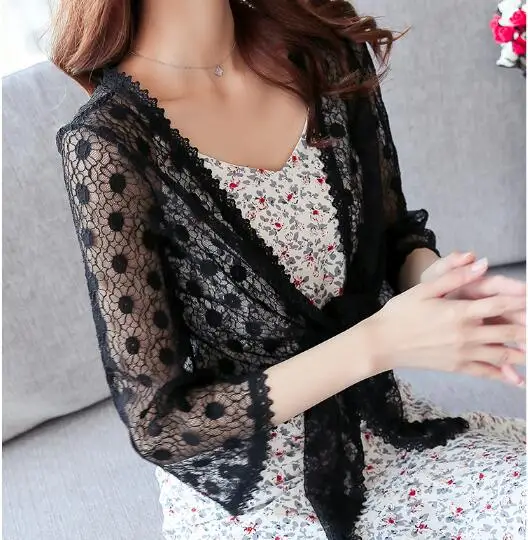 

Plus Size 2019 New fashion Women's Three Quarter Sleeve Crochet Shrug Lace Hollow Out Many colors Jacket Cape Cardigan Shurg