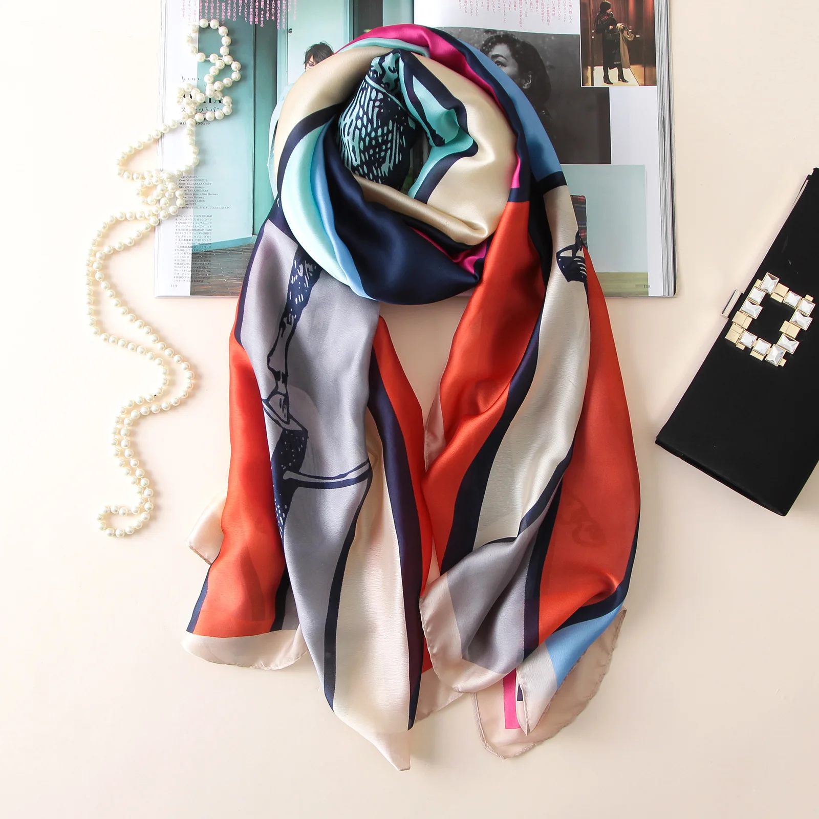 Роскошный брендовый весенний летний женский шелковый шарф пляжный хиджаб длинного размера плюс бандана шали и палантины женский платок - Цвет: 19