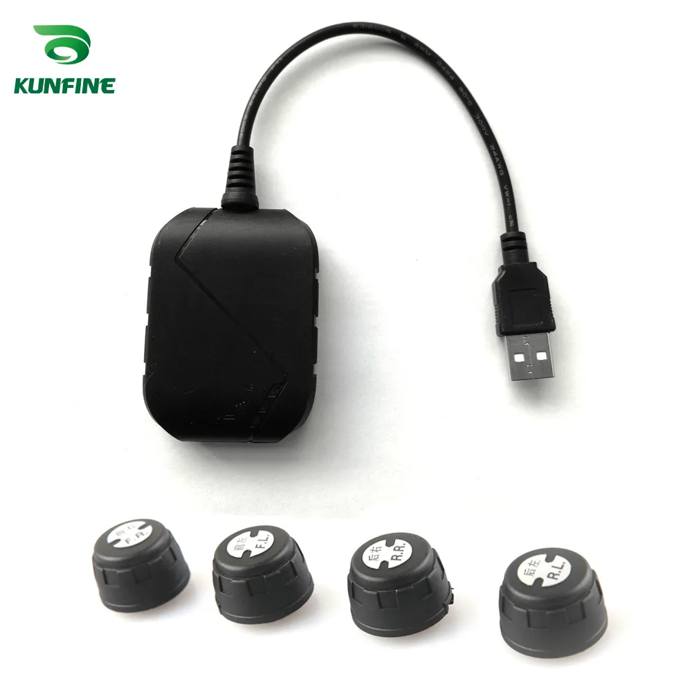 KUNFINE USB Android TPMS Tire Pressure Monitoring System Display Alarm System 5V Android Navigation Car Radio With 4 Sensors - Тип: External TPMS Kit