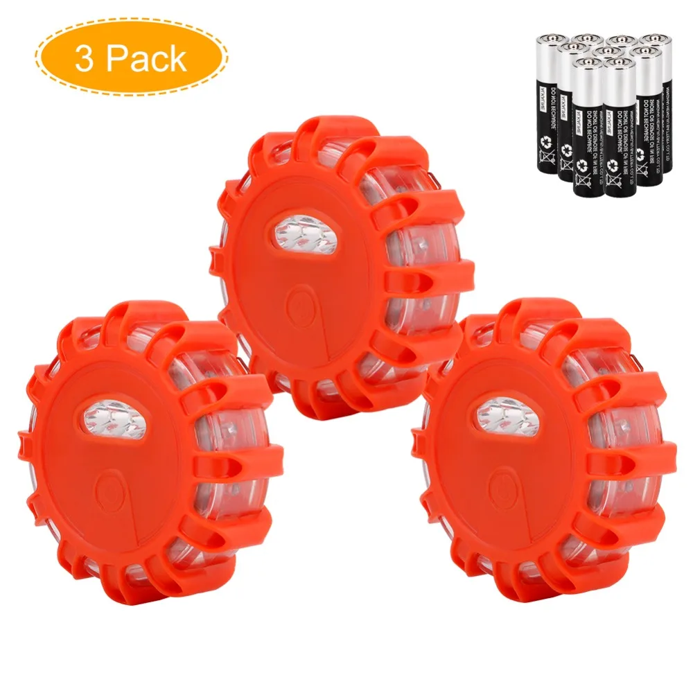 1/3 Pack LED Road Flare Flashing Warning Light Roadside Emergency Flare Disc Beacon Lamp with