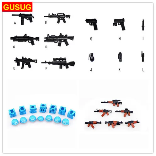 

GUSUG Guns helmet and Beret UN Bulletproof Vest Golden AK Weapons Pack Military Series Army l Arms For City Police Blocks Toys