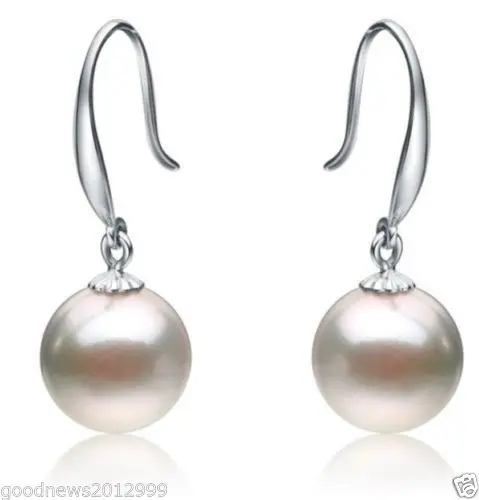 HOT AAA 10-11MM NATURAL SOUTH SEA WHITE PEARL EARRINGS 14K SOLID GOLD MARKED