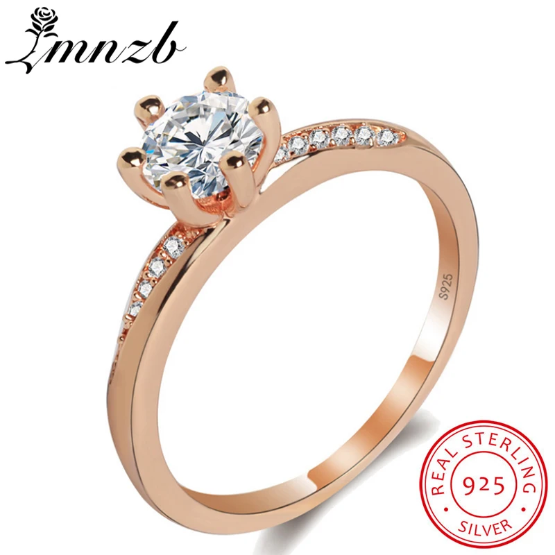 

LMNZB Original Solid 925 Sterling Silver Gold Rings Real Cubic Zirconia Jewelry Engagement Wedding Rings For Women Gift LRA035