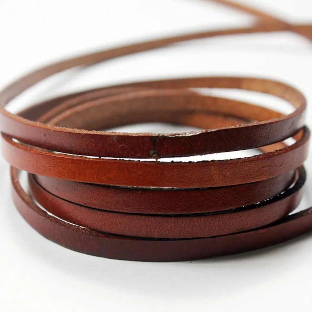 1 Yard 5mmx2mm Distressed Brown Coated Cow Hide Real Leather Strip, 5mm