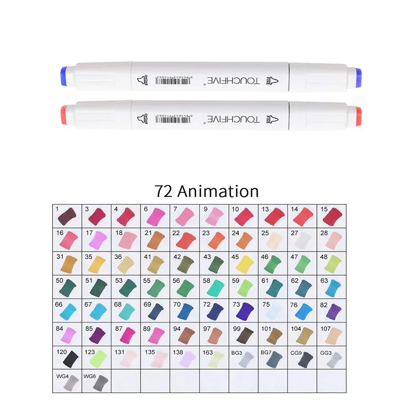 TOUCHFIVE 72 цвета ручка маркер набор двойная головка эскиз маркеры Кисть ручка для рисования манга анимационный дизайн товары для рукоделия - Цвет: white-animation