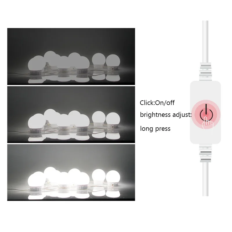 Светодиодный светильник для макияжа с регулируемой яркостью USB 12 В, настенный светильник s 6 10 14, набор ламп для туалетного столика, бесступенчатый светильник с регулируемой яркостью, голливудский зеркальный светильник