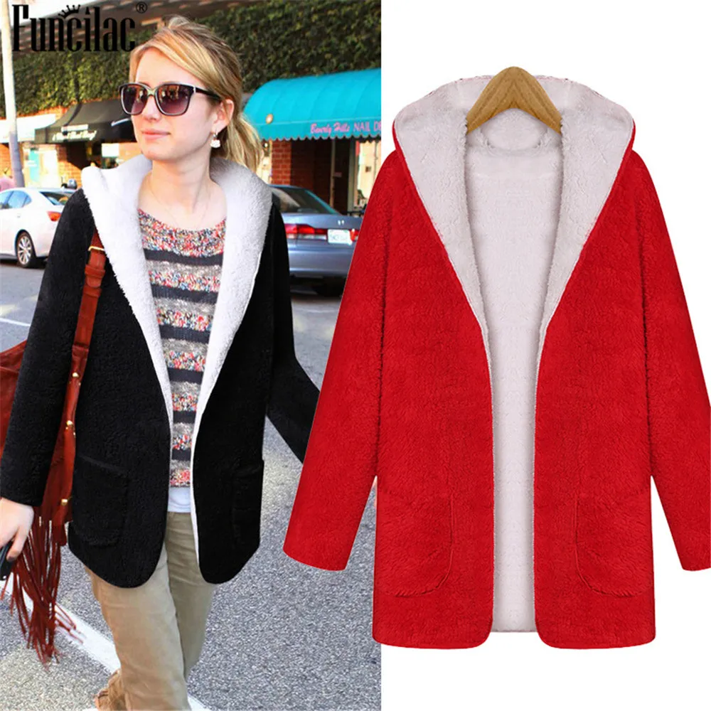 FUNCILAC Fashion Ladies Womens Coat Women Autumn/Winter Long Sleeve Hooded Double-Faced Plush Cardigan Womens Overcoat Warm Coat FUNCILAC Fashion Ladies Womens Coat Women Autumn/Winter Long Sleeve Hooded Double-Faced Plush Cardigan Womens Overcoat Warm Coat