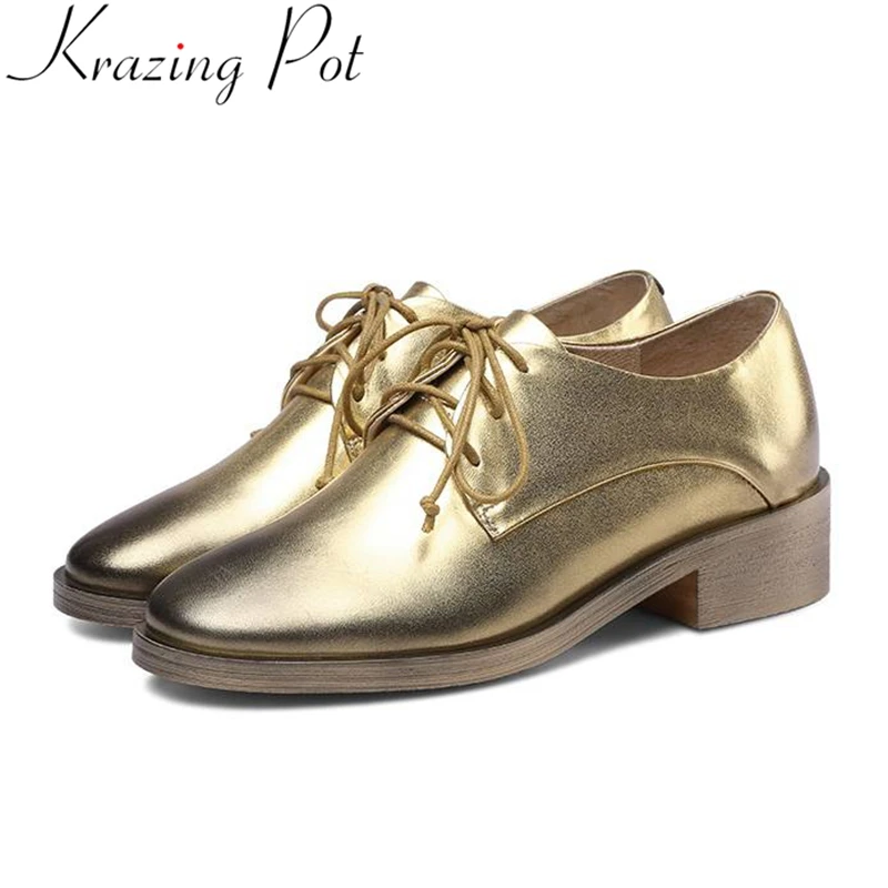 

2019 superstar genuine leather lace up med heels women pumps vacation round toe brand concise casual Oxford spring shoes L05