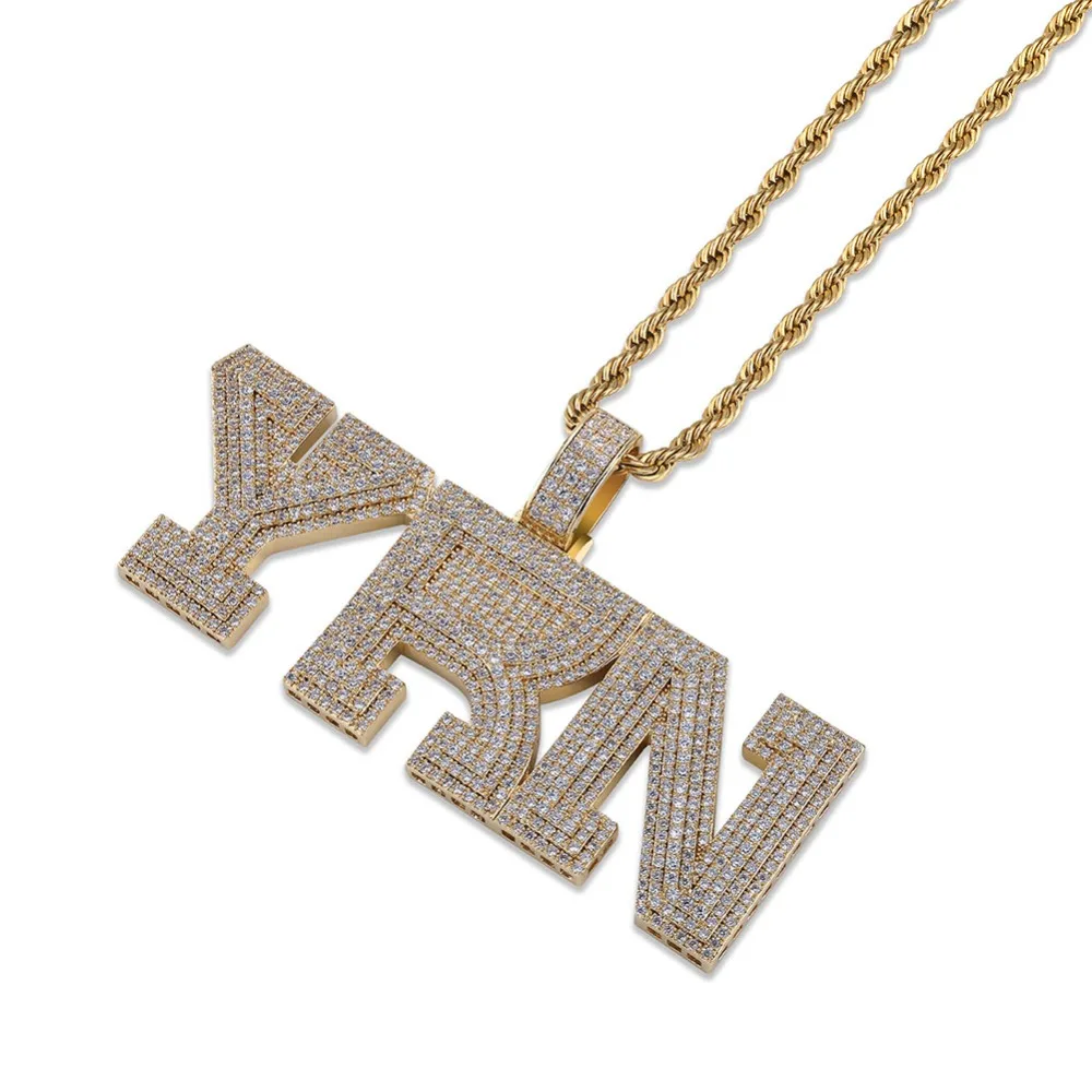 TOPGRILLZ Iced Out Bling YRN письмо кулон ожерелье с теннисной цепочкой мужское Золотое серебряное ожерелье хип-хоп модное ювелирное изделие