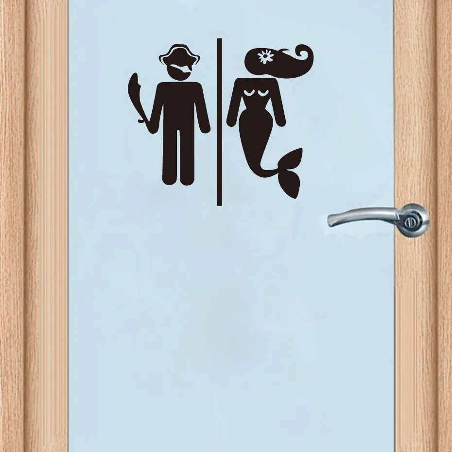 Funny Decals Mermaid Wome Men Door Vinyl Stickers Modern Wall Stickers Toilet Door WC Note Washroom Bathroom Home Decor Wall Art (5)