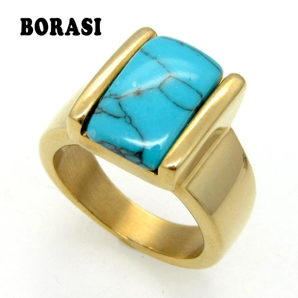 

2015 New Arrival Stainless Steel Unisex Natural Turquoise Rings Suitable For Both Men And Women Fashion Ring Lead Nickel Free