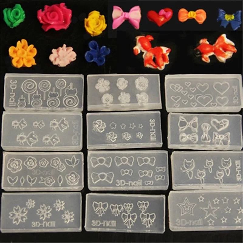 

3Pcs 3D Acrylic Nail Art Mold Carving Template Flower Image Pattern DIY Soft Plate Decoration Stampers Tools For Powder & Liquid