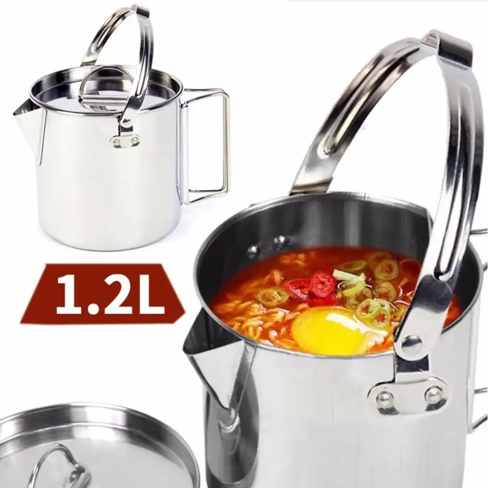 1.2L Camping Pot Teakettle Lightweight Compact Coffee Pot Teapot for Outdoor Hiking Backpacking Picnic Camping Kettle Stainless Steel Outdoor Cooking Kettle 1.2L