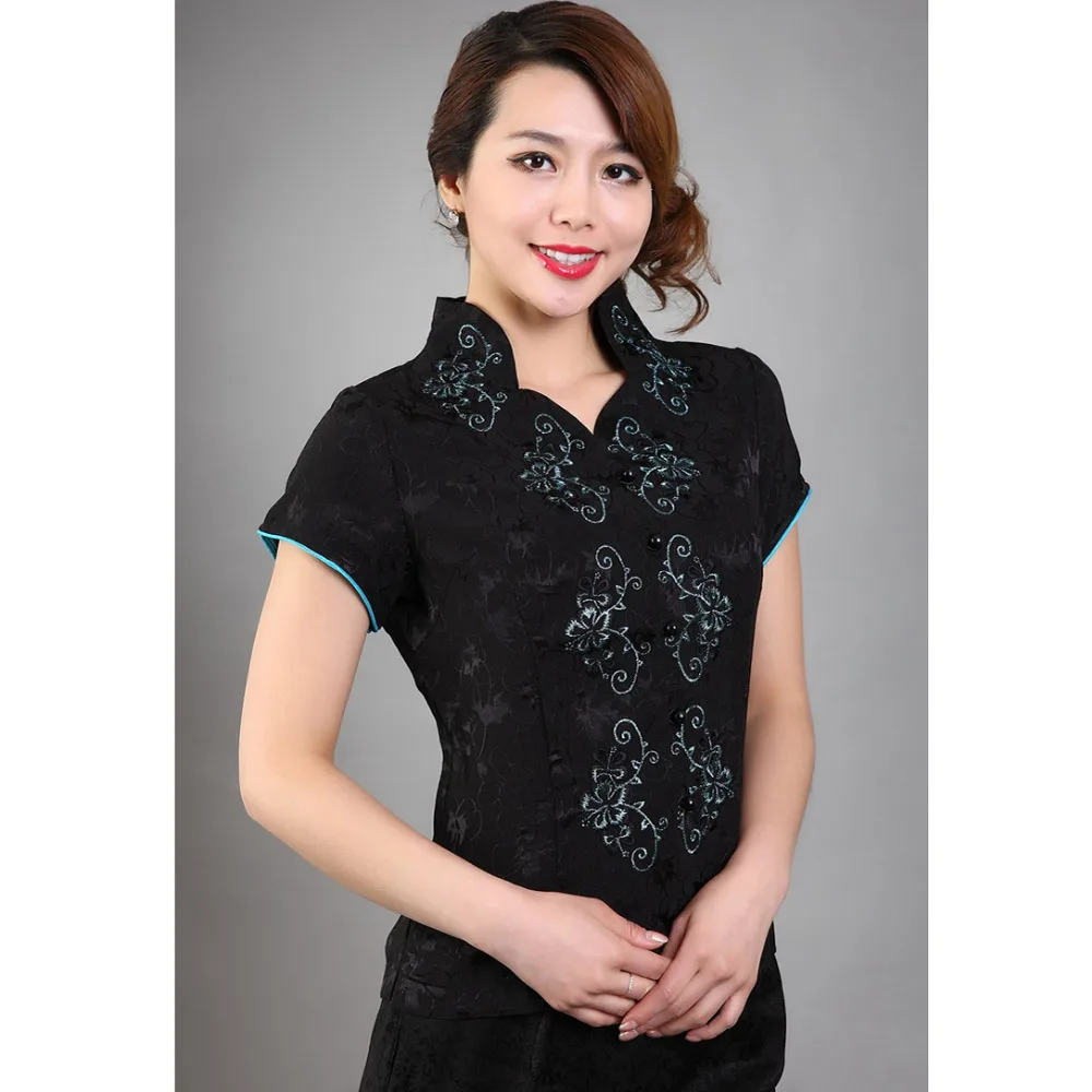 Простая, но Элегантная блузка с вышитыми цветами, рубашка, новая модная летняя женская рубашка в китайском традиционном стиле, Размеры S M L XL XXL XXXL 021120