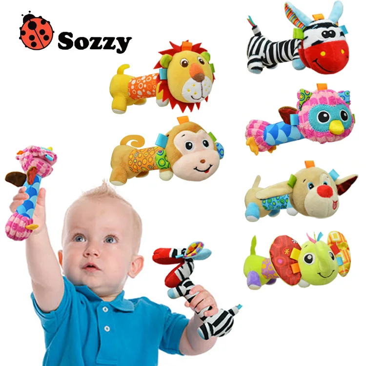 

NEW SOZZY colorful Baby Plush hand shake bell sticks with mirrors rattles Bibi sticks Soft Doll cartoon Animal Kids Toys